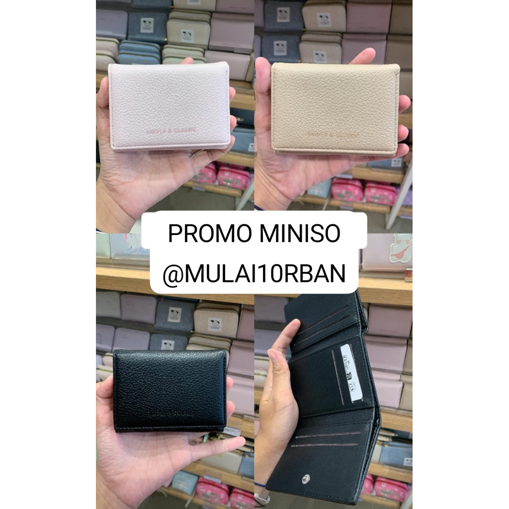 miniso dompet wallet wanita cewe perempuan cewek lipat mini simple classic white putih cream black h