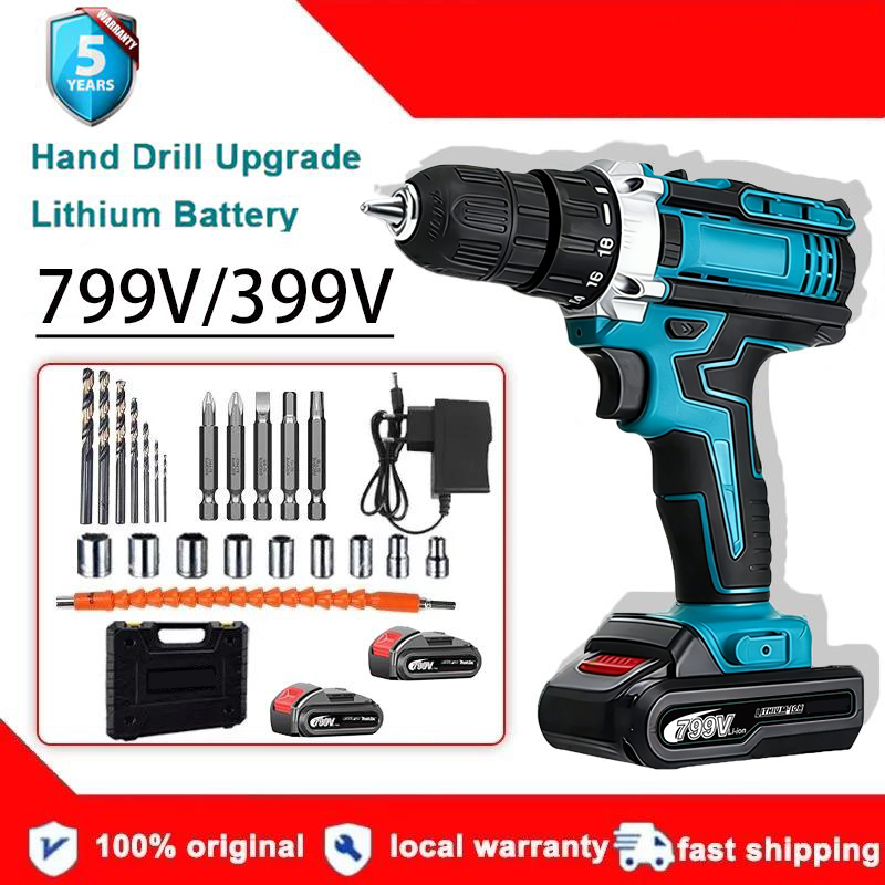 bor listrik Mesin bor 2baterai cas 10mm bor listrik murah bor tangan baterai besi tembok Beton kayu 