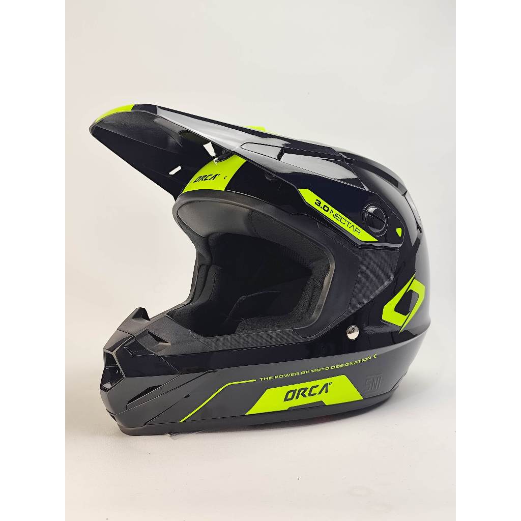 Helm Orca Nectar 3.0 Hitam Stabilo Helm Trail Supermoto Mx Enduro Motocross