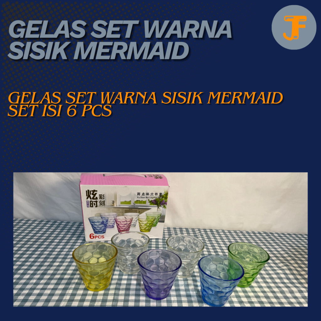 Gelas Set Kaca Warna Sisik Mermaid Isi 6 Pcs / Gelas Set Kaca Souvenir