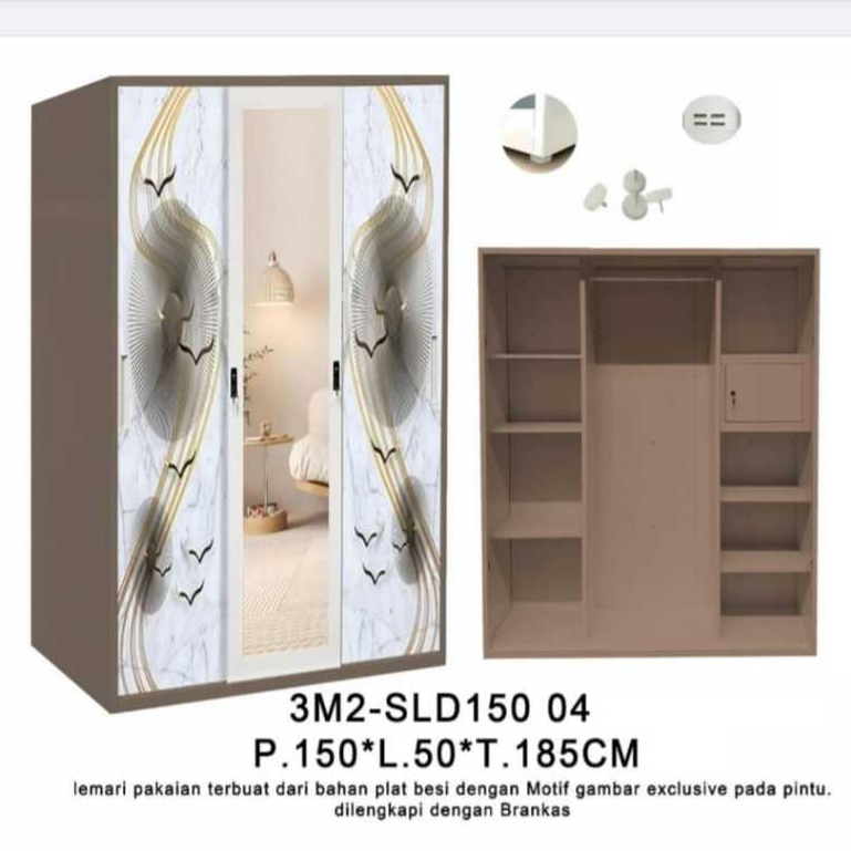 Lemari Pakaian Besi Model Terbaru- Lemari Pakaian Besi 3 PINTU cermin