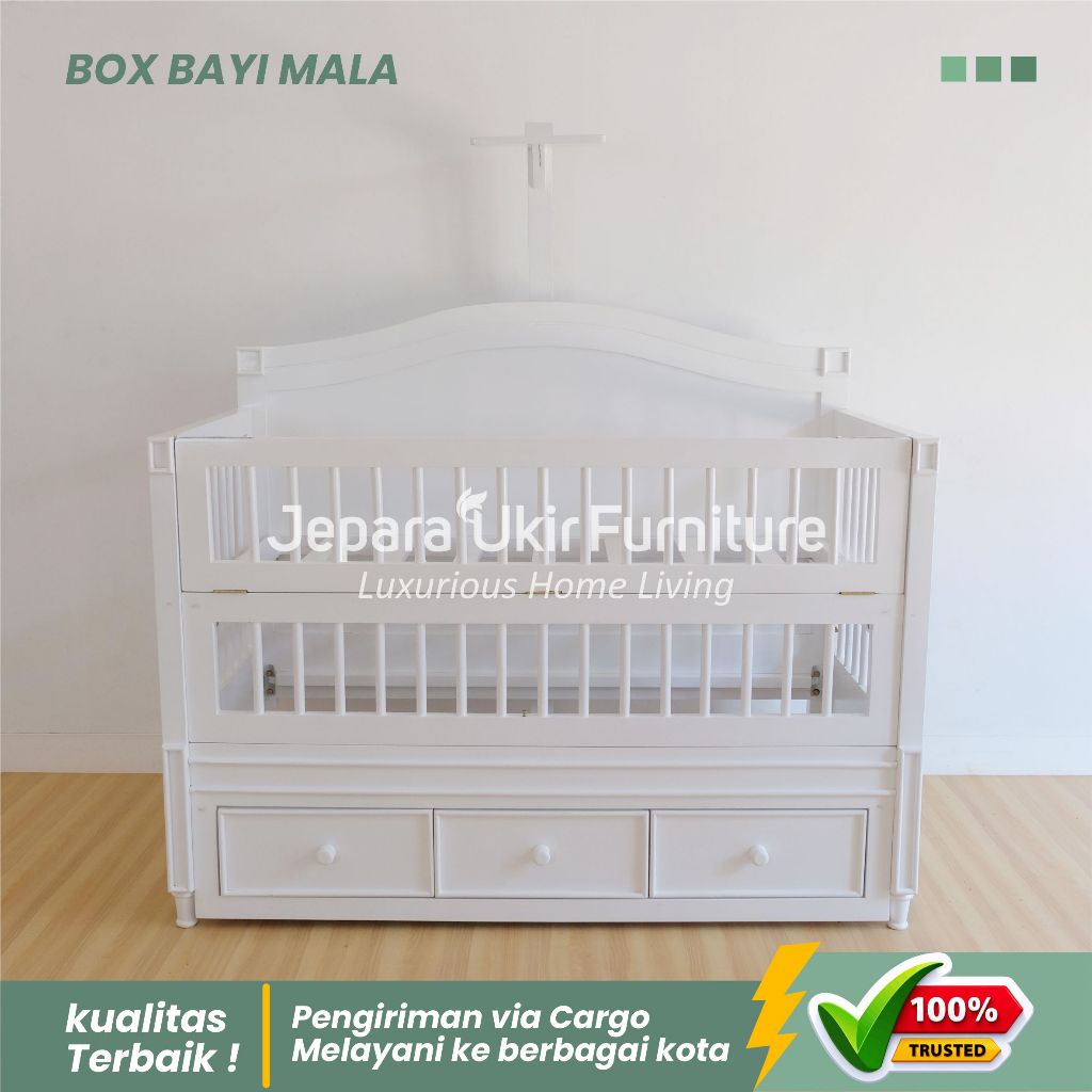 Box bayi kayu cat duco putih, Ranjang tidur bayi, Kamar tidur bayi minimalis, Box bayi kayu,