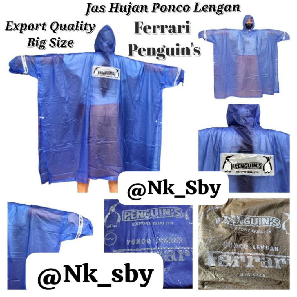 ( Ponco Lengan FERRARI Penguin's ) Jas Hujan Poncho Lengan FERRARI Penguins | Jas Hujan Ponco Lengan