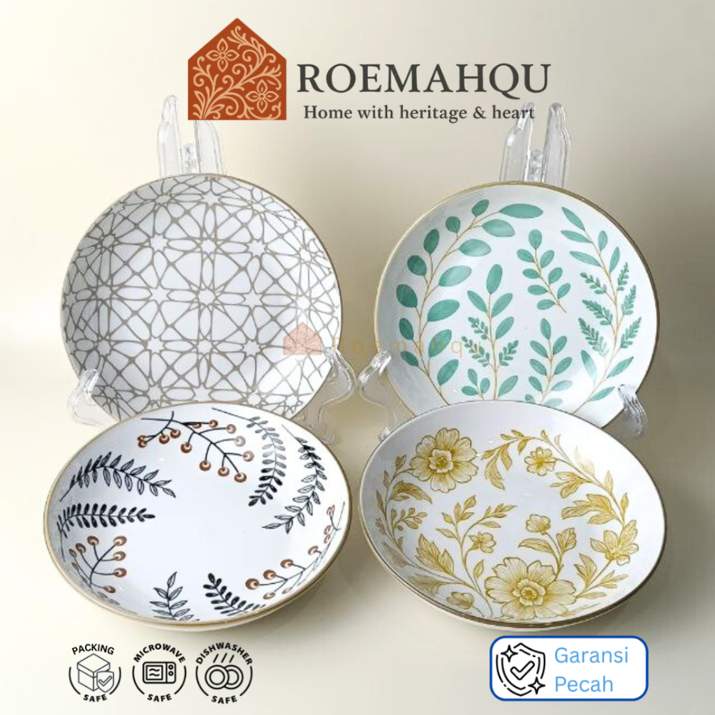 PYRAMID I Piring Keramik Motif Daun Bunga 8 Inch I 20 Cm I piring hampers premium I peralatan makan