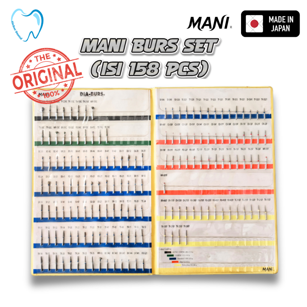 MANI Diamond Bur SET ISI 158 PCS (100% ORIGINAL MADE IN JAPAN) / Bur Bor Dental Preparasi Gigi