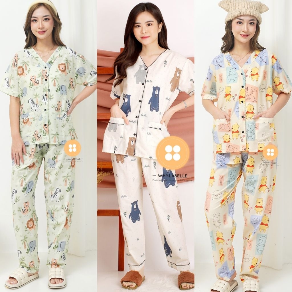 WHY.LABELLE setelan baju tidur piyama katun Jepang celana panjang