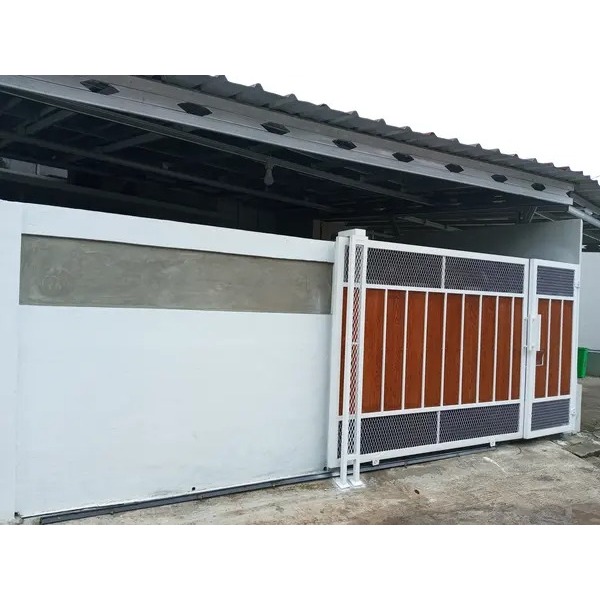 Pagar Rumah Minimalis GRC Motif Kayu Tebal 9mm Besi Hollow 4x2