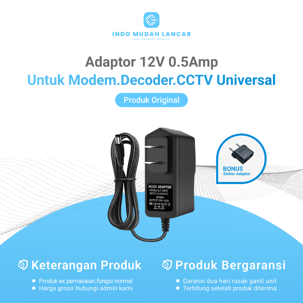 Adaptor 12V-0.5A Untuk Modem Router DVR CCTV Mainan Universal Bekas Original