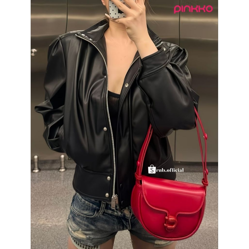 Jaket wanita oversize koreaan,jaket kulit wanita oversize hitam Korea terbaru