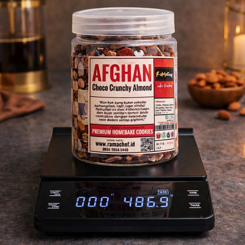 AFGHAN Cookies Crunchy Almond Cokelat Kacang Premium Butter  | Kue Kering Lebaran Spesial | Kemasan Jar 750ml & Hardtop 350gr by RaMaChef