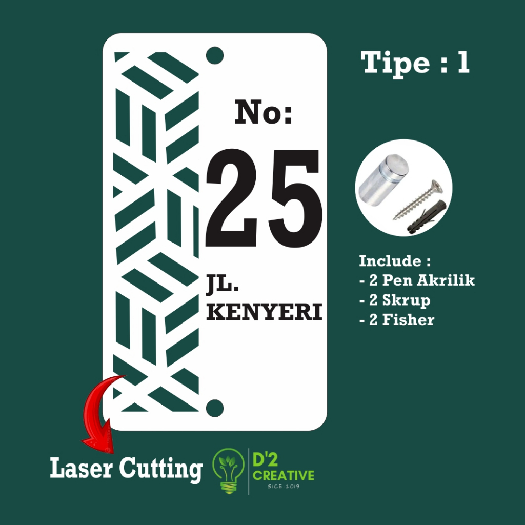 Nomer Rumah Akrilik Print UV + Cutting Laser