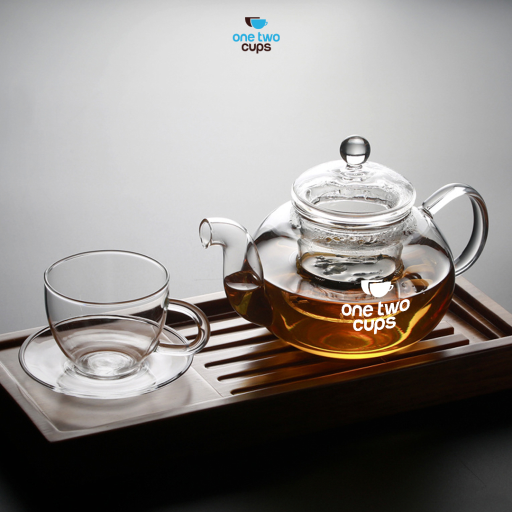 Glass Teapot Infuser Teko Teh Kaca Borosilikat Tahan Panas Kompor Filter Saringan 400ml Aesthetic