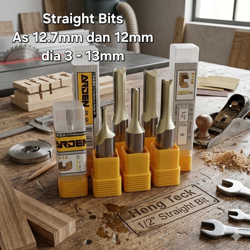 Arden Router Bits Straight Bit As 1/2"=12.7mm dan As 12 ( size 3mm - 13mm ) / Mata Router Arden