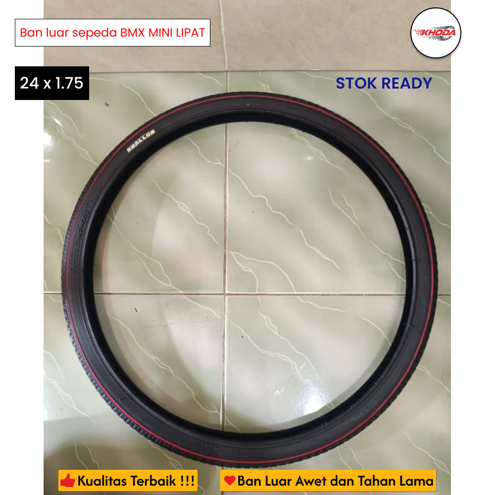 Ban Luar Sepeda 24 x 1.75 Swallow - Ban 24 Inch Sepeda Mini & MTB Ringan List Merah