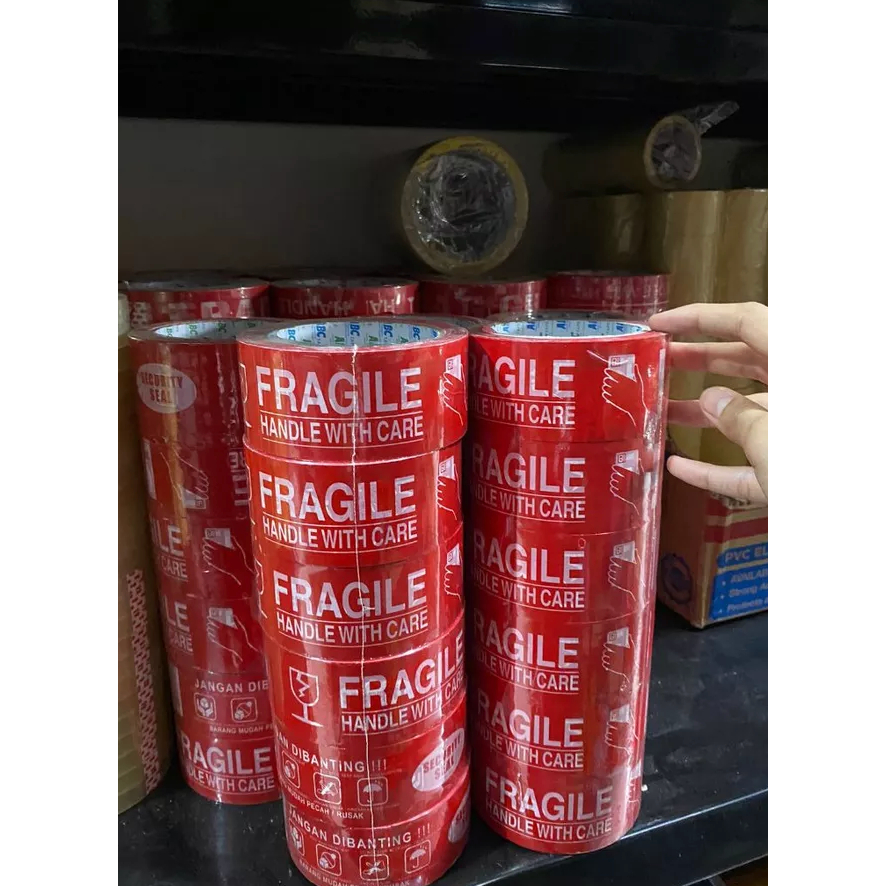 Motto Tape Fragile 60 Yard Merah 6 Pcs/Roll