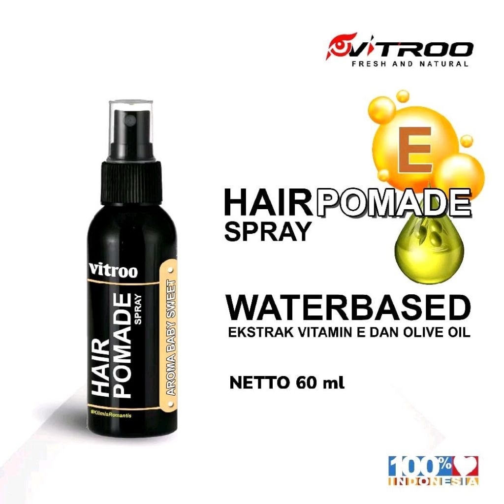 [ ORIGINAL VITRO ] Vitroo Pomade Minyak Rambut Hair Pomade Spray Waterbased Aroma Wangi Minyak Rambu
