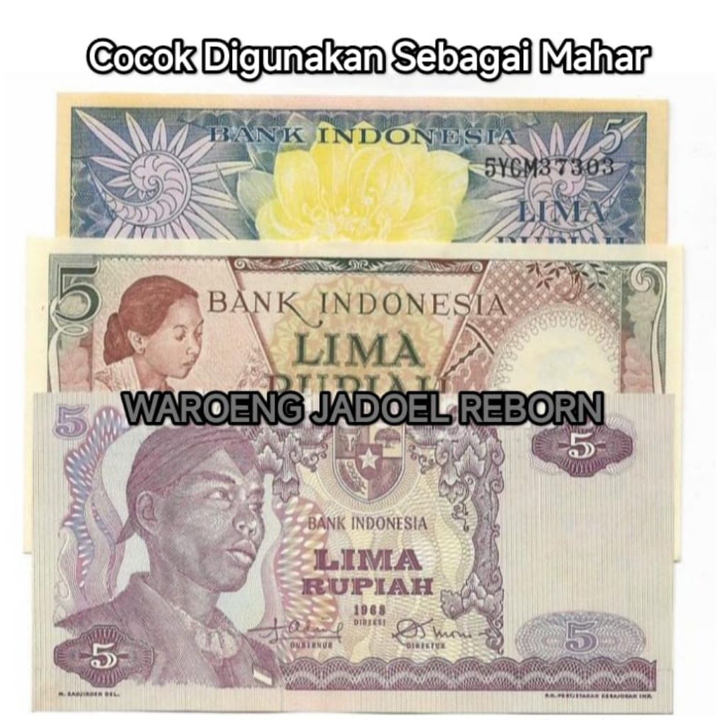 Gress Mulus Uang 5 Rupiah Asli Indonesia tahun 1958-1968 Tahun Acan Koin Uang Kertas Rp 5 Seri Soedi