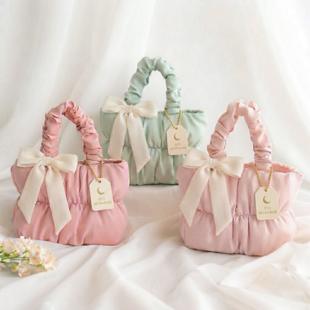 Tas Hampers Handbag Kerut Scrunchie Premium Korea Bridesmaid Lebaran/Natal/Imlek