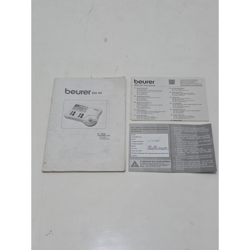 Manual Book + Kartu Garansi Beurer EM80 TENS/EMS Original