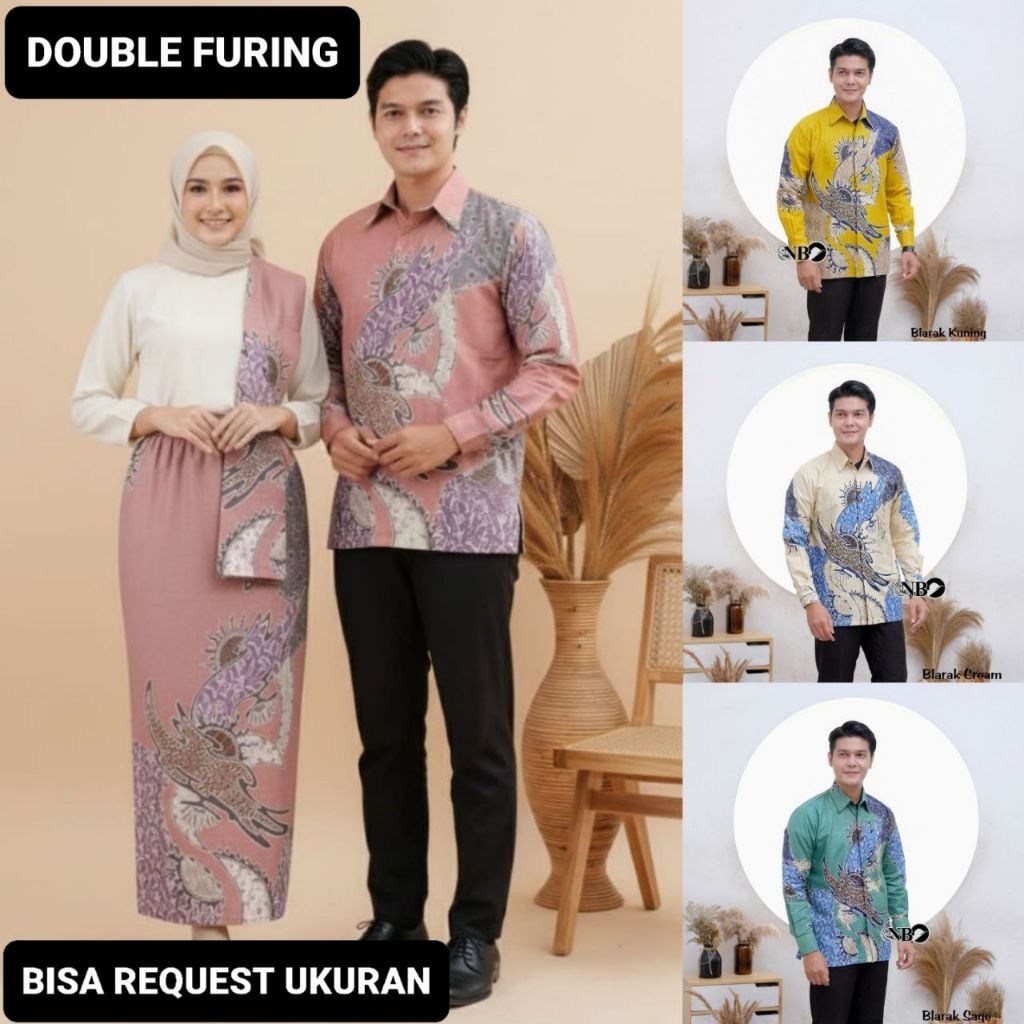KEMEJA & ROK DOUBLE FURING MOTIF BLARAK PREMIUM / BAJU SERAGAM BATIK COUPLE PASANGAN SARIMBIT KELUAR