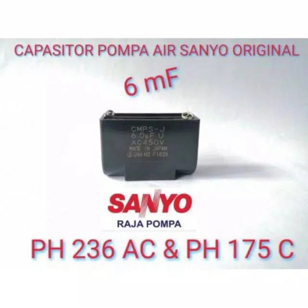 CAPASITOR/KAPASITOR POMPA AIR SANYO /PANASONIC 6UF 450 VOLT ORIGINAL MADE IN JAPAN