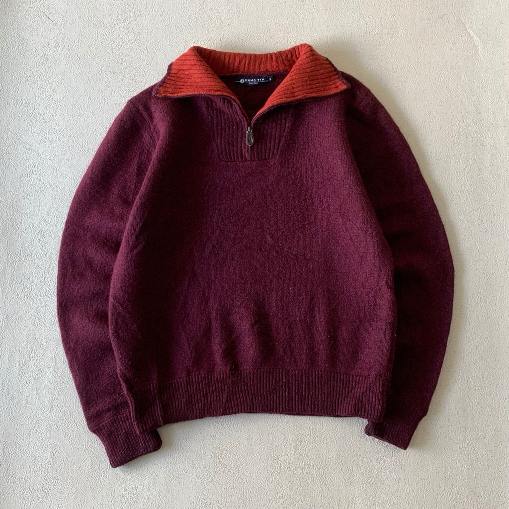 Hangten Deep Red Halfzip Sweater Knitwear