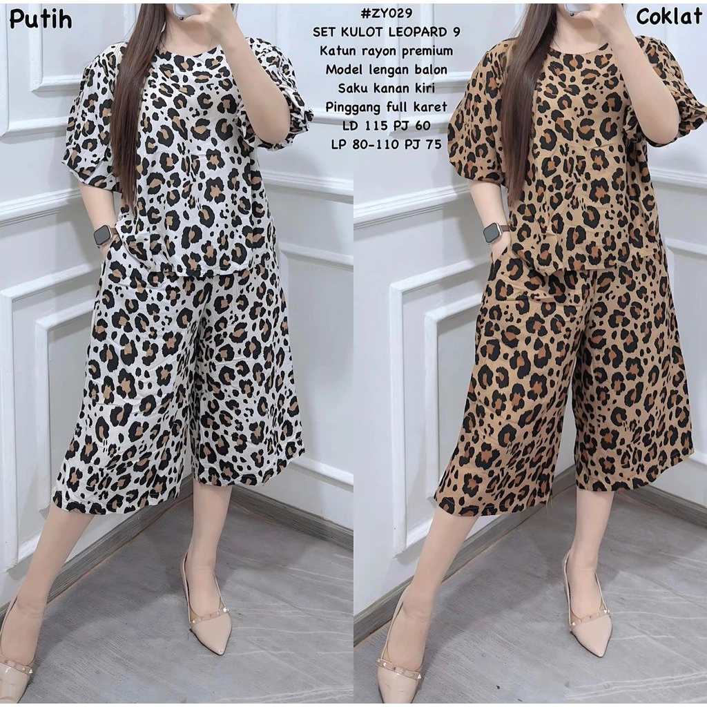 SETELAN 7/8 LEOPARD JUMBO KATUN RAYON PREMIUM/SETELAN KULOT LEOPARD 7/8 JUMBO LENGAN BALON