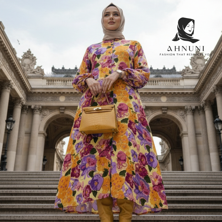 AHNUNI Gamis Full Kancing Rayon Lengan Karet Kondangan Simple Elegan Mewah Terbaru 2026 Motif Wanita