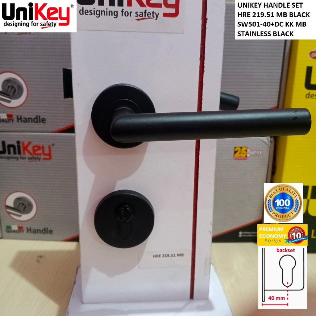 Handle Set Unikey HRE 219.51 MB Stainless Black Paket Lengkap Komplit