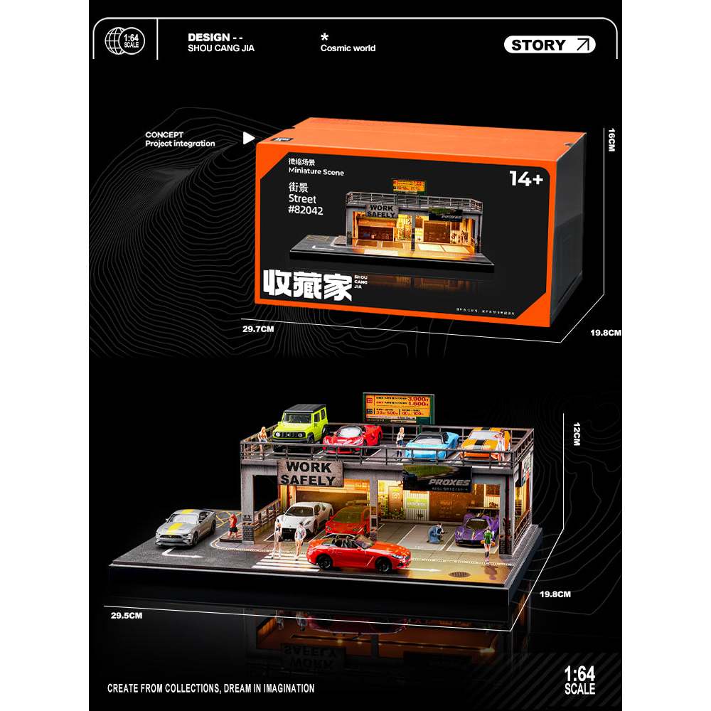 SHOU CANG JIA 1:64 SafeWork DOUBLE-DECK PARKING WORKSHOP SCJ-82042
