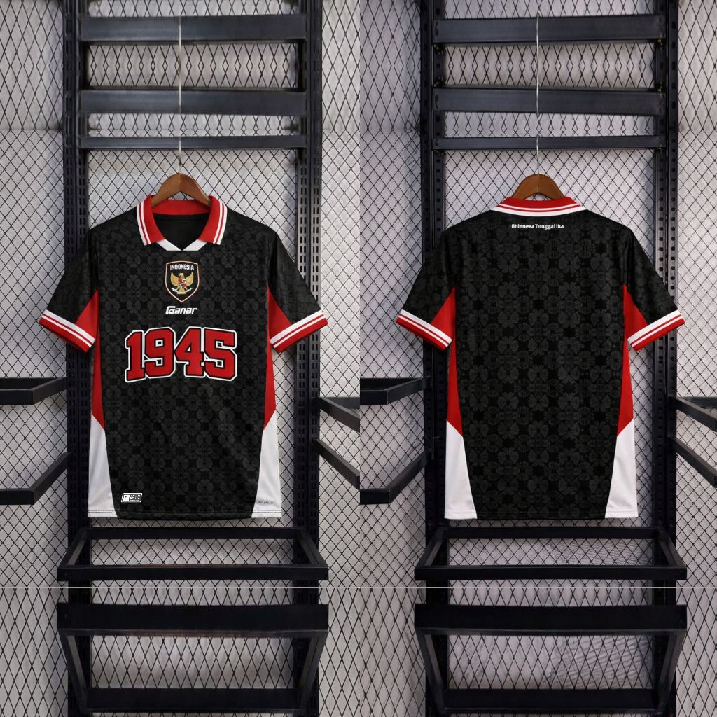 Baju Futsal / Bola Custom Hitam Merah Putih Motif Elegan | Custom Nama – Ganar Apparel