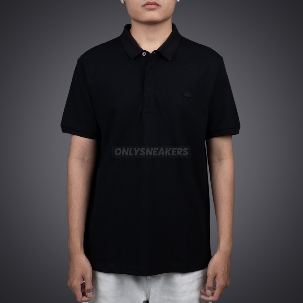 LACOSTE REGULAR FIT PARIS STRETCH COTTON PIQUE POLO SHIRT BLACK