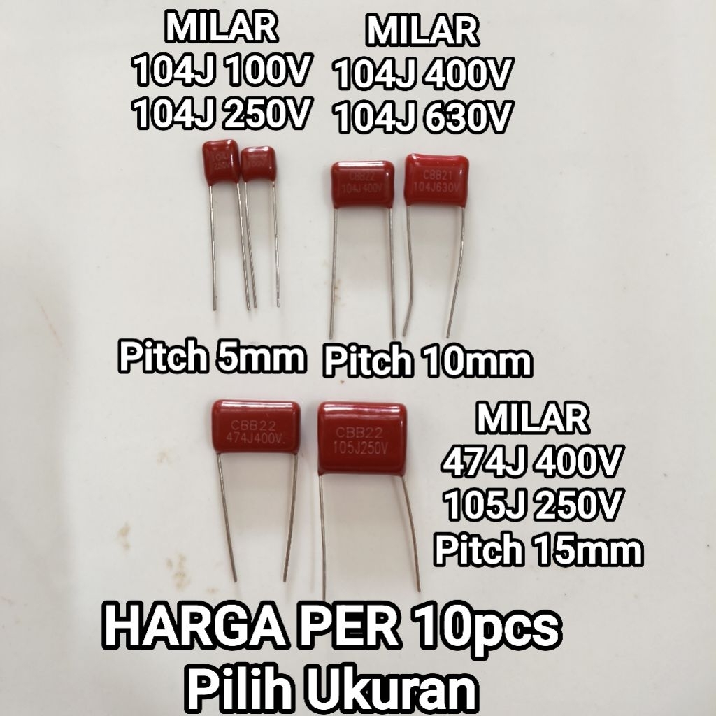 10pcs MILAR 104J100V 104J250V 104J400V 104J630V 474J400V 105J250V milar Cbb merah