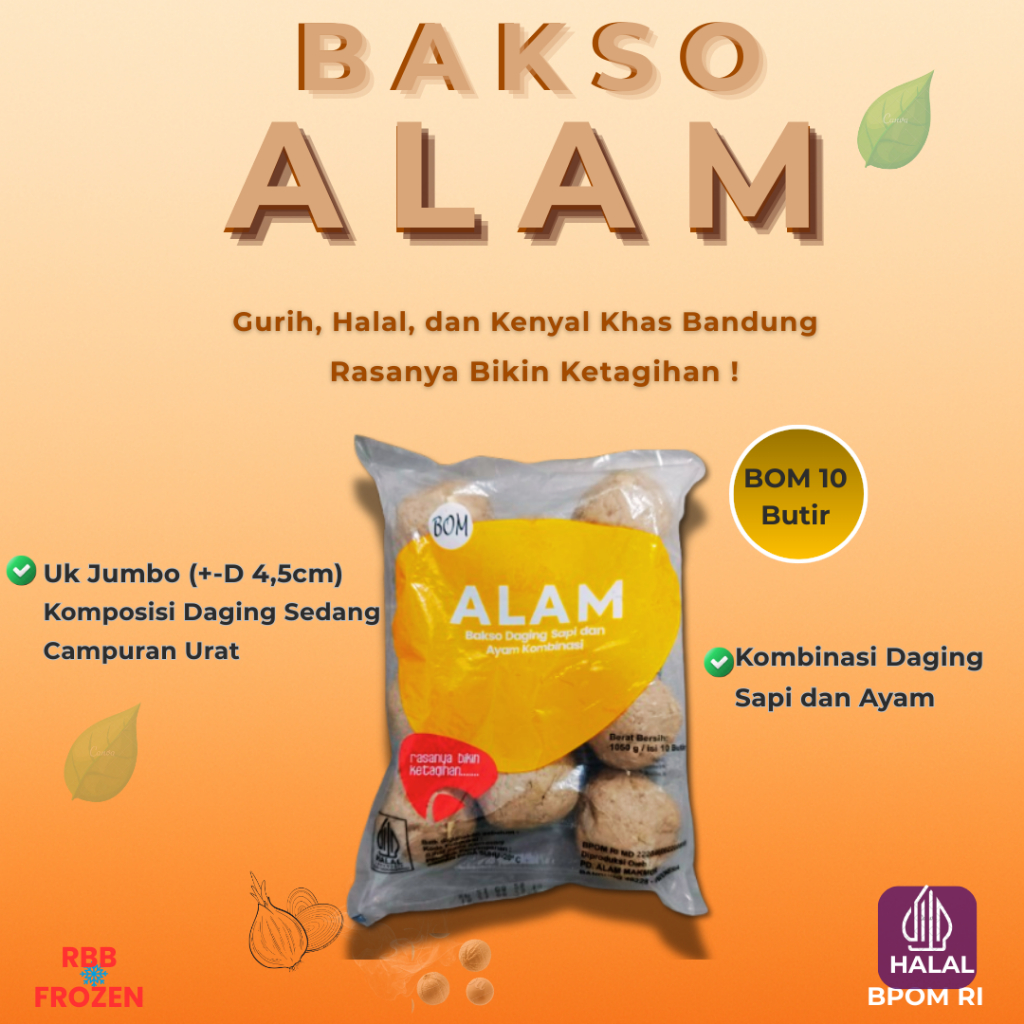 RajanyabasobandungBaso Alam Super BOM Isi 10 | Bakso Jumbo Halal Sapi Ayam Premium Rasa Gurih Bandun