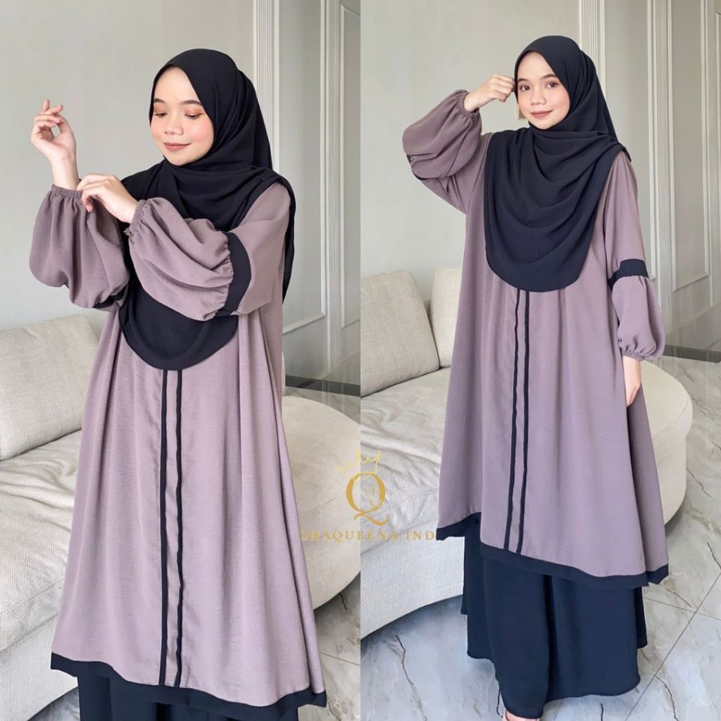 Oneset Tunik Rok Malaya Setelan Rok Syar’i Jumbo Gamis kombinasi simple - Shaqueena.ind