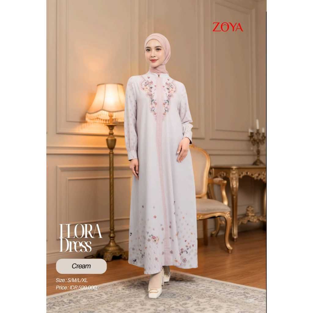 ZOYA DRESS FLORA CREAM GAMIS WANITA DRESS IBU SARIMBIT F