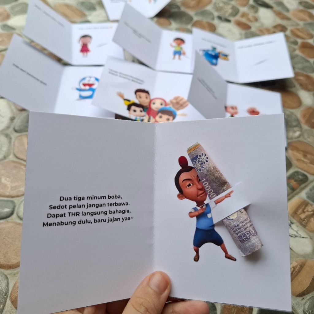 Kartu THR Flip Lucu Unik Karakter Kartun / Amplop THR anak / Amplop THR Lucu Unik/ Amplop Lebaran An