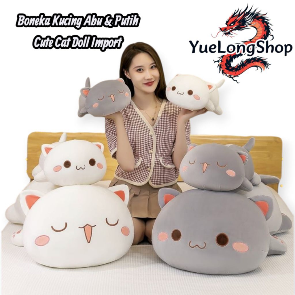 YS Boneka Kucing Imut Gaya Jepang - Model Tidur Ceria ukuran 40cm