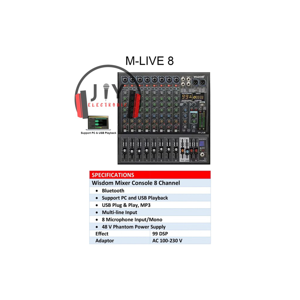 Audio Mixer Wisdom 8 Channel M-Live 8 M Live 8 M-Live8 Original