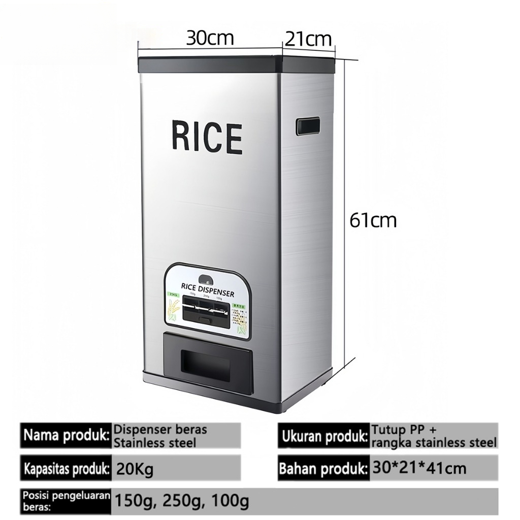 RAS GRATIS ONGKIR DAN PENGEMBALIAN NEW DISPENSER BERAS STAINLESS STEEL SUS 304 / TEMPAT PENYIMPANAN 