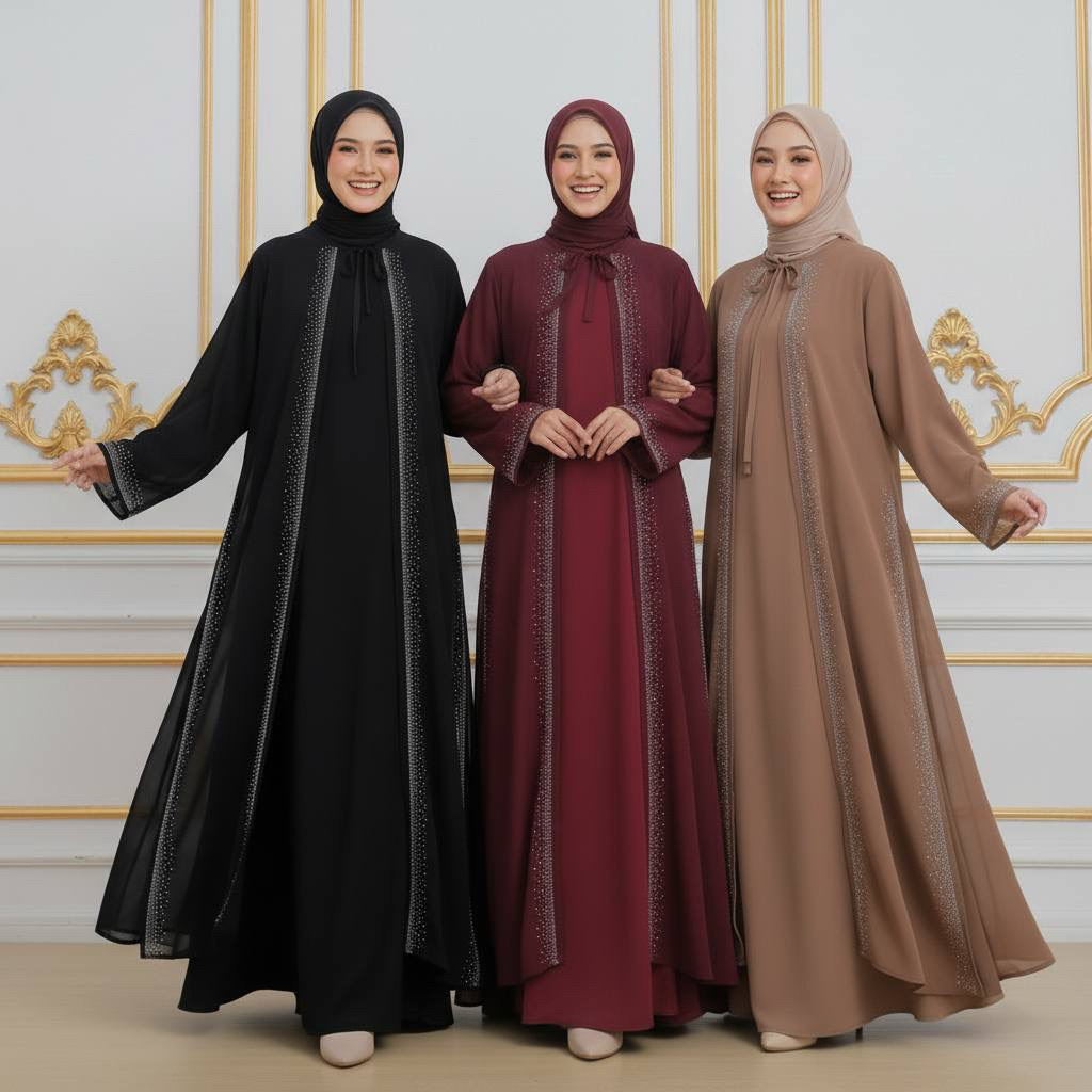 Sahira Abaya Outer 2in1 Set Gamis Wanita Muslimah Terbaru Mewah Elegan Inner Dan Outer Jumbo