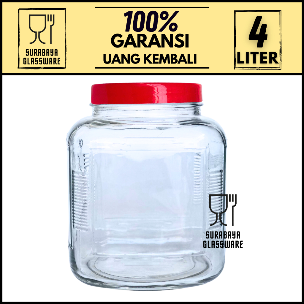 TOPLES KACA KEDAP UDARA 4 LITER TOPLES BOTOL JAR TEMPAT WADAH PENYIMPANAN KEDAP UDARA TUTUP PLASTIK 