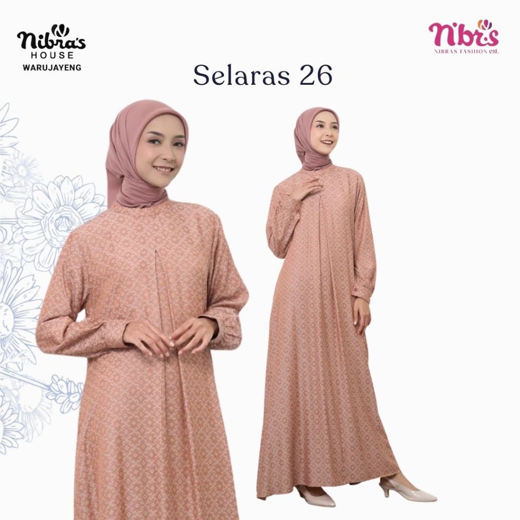 Nibras Gamis Motif Selaras 026 Terracotta Jacquard Rayon Dress Syari Adem