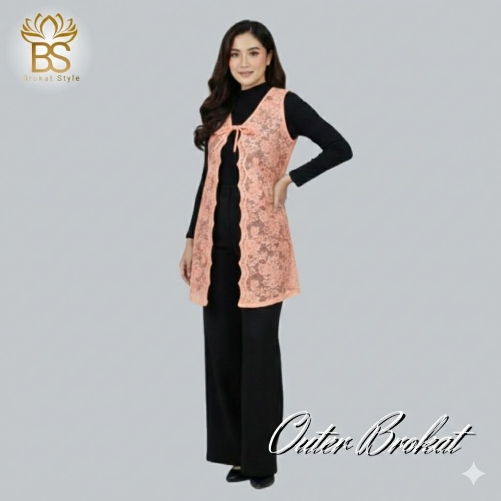 Outer Brokat Kondangan Panjang Tanpa Lengan Kekinian