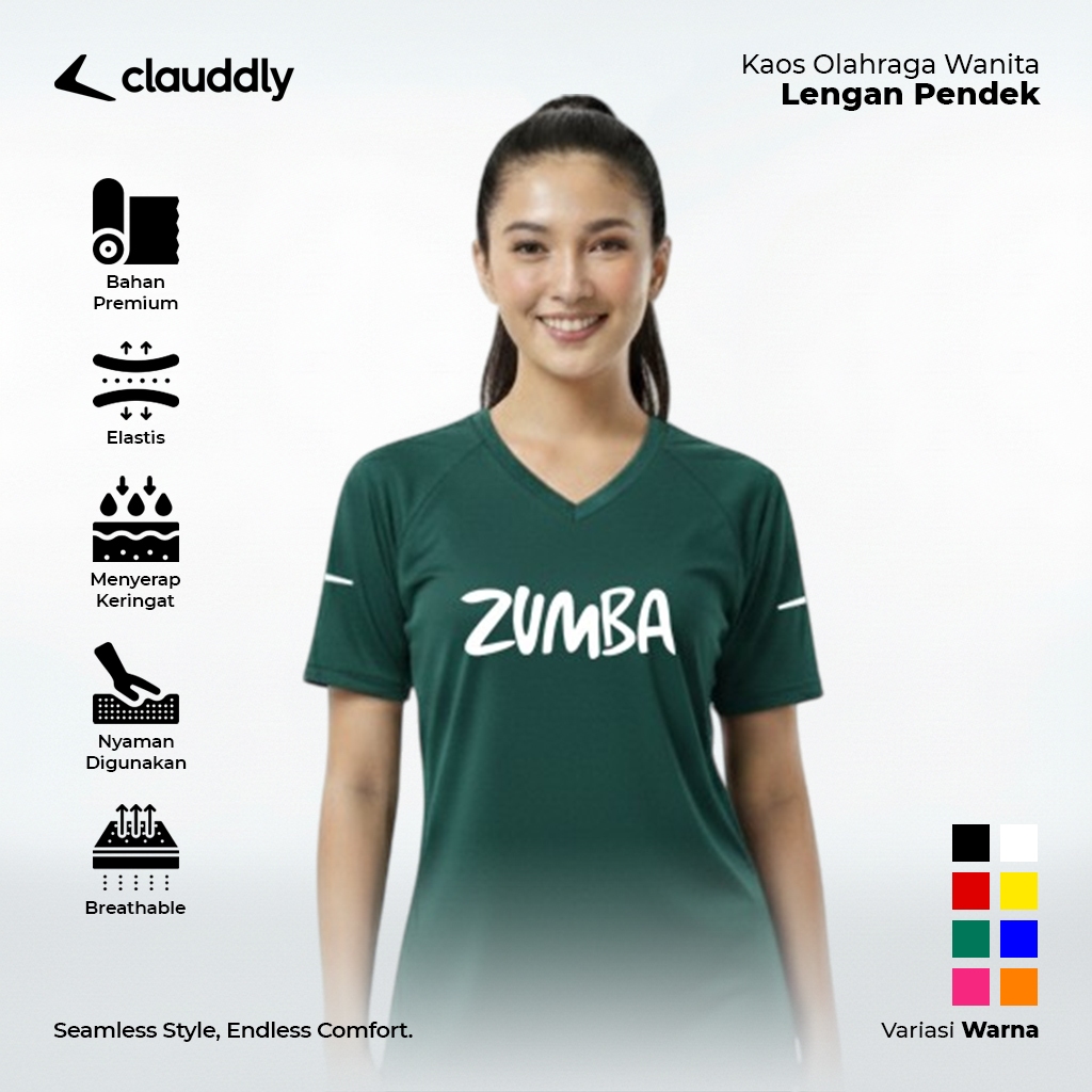 Kaos Olahraga Wanita Warna Hijau Botol Pendek Kaos Zumba Running Senam Fitness Lari Big Size Jumbo