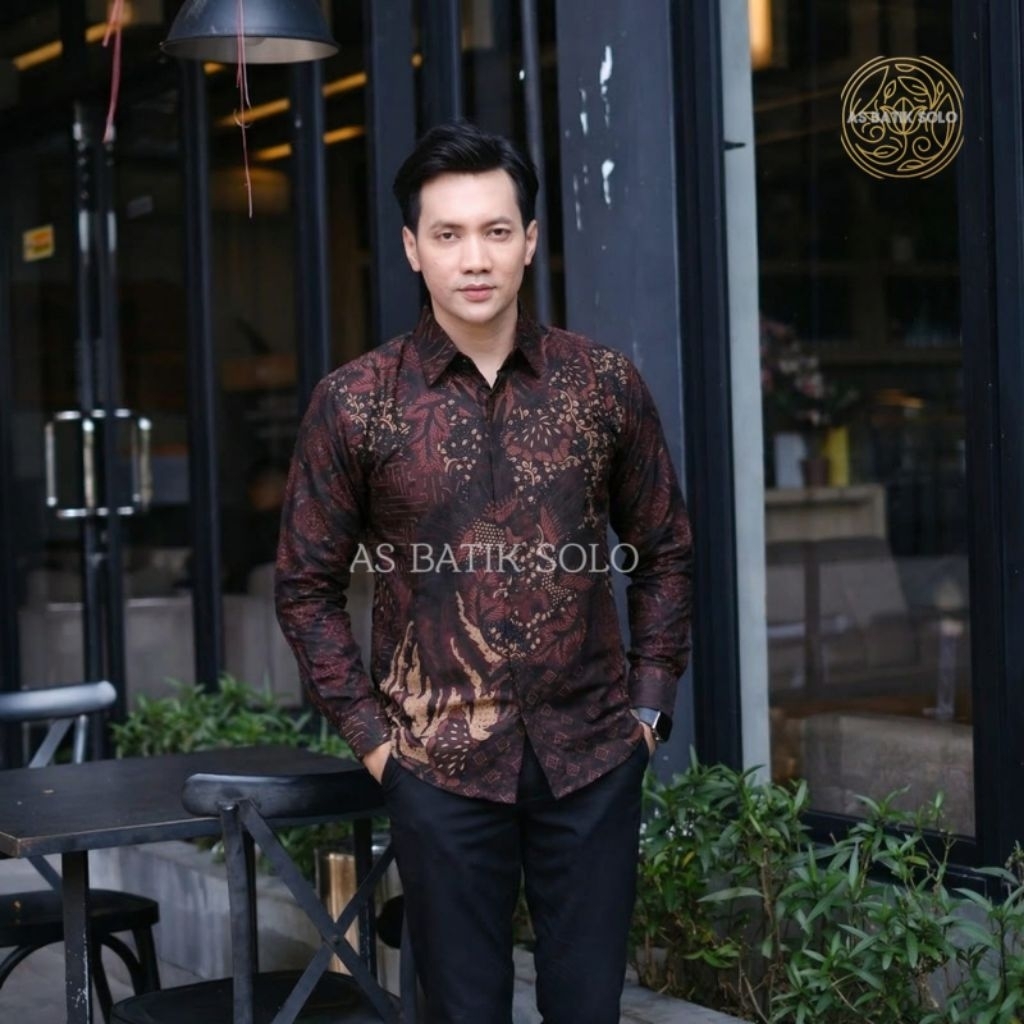 batik pria slimfit motif KERTABUMI HITAM, Kemeja batik pria lengan panjang pendek bahan katun premiu