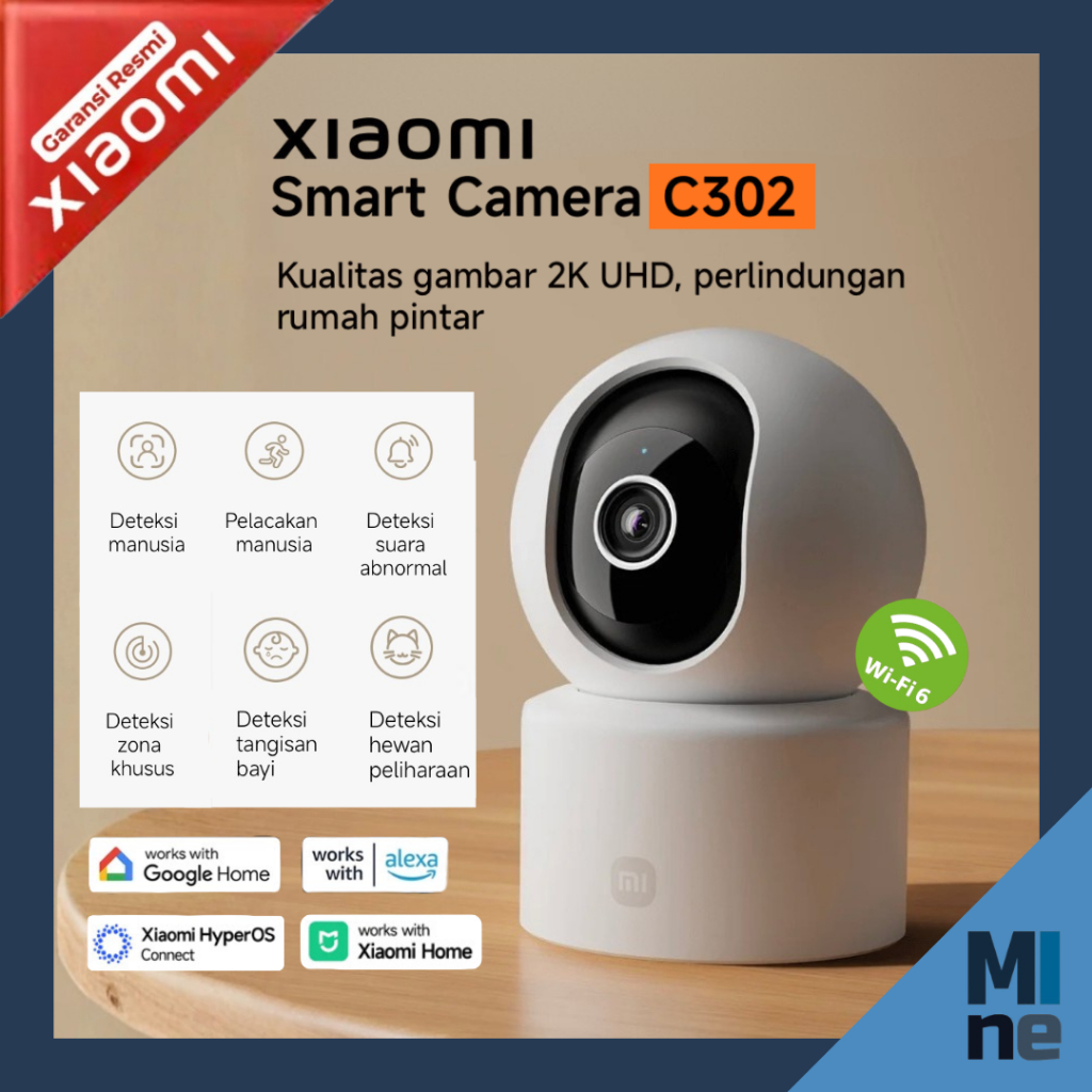 Xiaomi Smart Camera C302 | Resolusi 2K UHD Kamera 3MP 360° | Deteksi AI Manusia & Hewan Peliharaan |