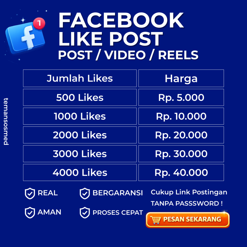 Facebook FB Like Likes Likers FB Facebook Murah Aman Interaksi Monetisasi Bergaransi Permanen