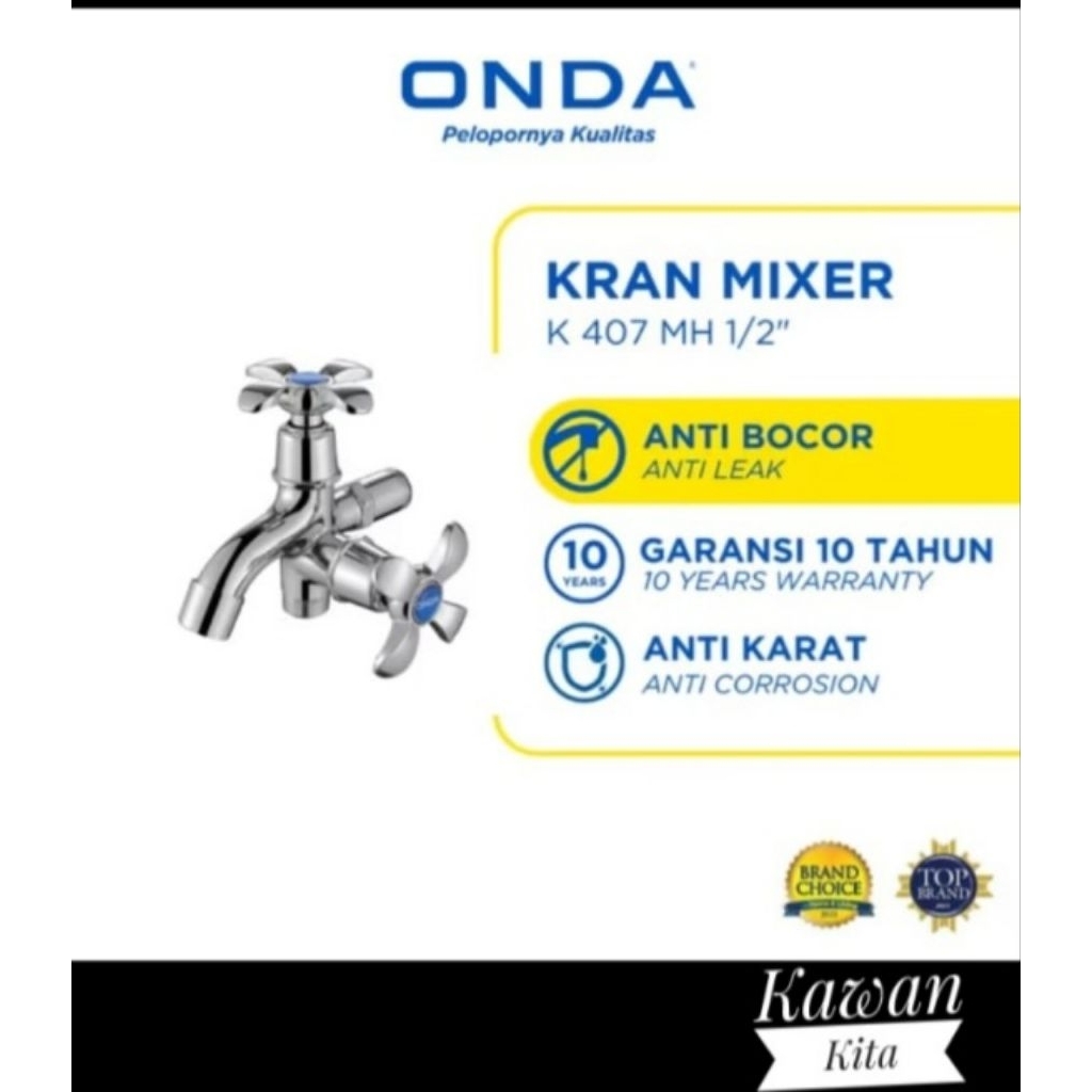 ONDA Kran Cabang 2 Stainless Kran Shower || Kran Air Kamar Mandi Kloset ONDA K407 MH 1/2"