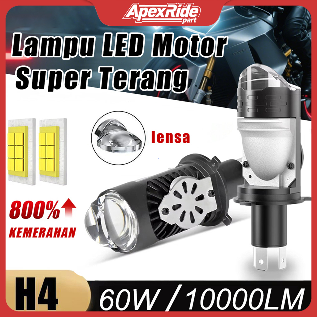 ApexRide Biled Projector Lampu Utama H4 Cocok Mobil & Motor LASER CUT OFF FLAT 55W AC DC 12-80V Kipa